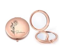 jewelora Specchietto da Borsetta Personalizzato con Incisione di Fiori di Nascita e Nome Specchio Trucco Specchio Portatile da Viaggio per Donne Ragazze Fidanzata Matrimonio (A-Oro rosa)