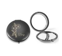jewelora Specchietto da Borsetta Personalizzato con Incisione di Fiori di Nascita e Nome Specchio Trucco Specchio Portatile da Viaggio per Donne Ragazze Fidanzata Matrimonio (A-Nero)