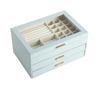 Jewelry Box 3-Layer Rack Leather Organizer，Women Boxes With 2 Drawers Large Storage For Earrings Necklaces per Gioielli e Orecchini(Sky blue)