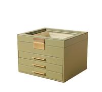 Jewelry Box With Clear Glass 4-Layer Storage Organizer With 3 Drawers Pu Surface Floating Base Modern Gift Idea Per Organizer(Green)