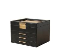 Jewelry Box With Clear Glass 4-Layer Storage Organizer With 3 Drawers Pu Surface Floating Base Modern Gift Idea Per Organizer(Black)
