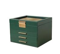 Jewelry Box With Clear Glass 4-Layer Storage Organizer With 3 Drawers Pu Surface Floating Base Modern Gift Idea Per Organizer(Dark Green)