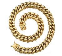 Jewelry Kingdom 1 Collana da uomo in oro 18 carati, catena cubana a maglia cubana, collana da donna, in acciaio inossidabile 316L superiore (lunghezza 76,2 cm, larghezza 12 mm)
