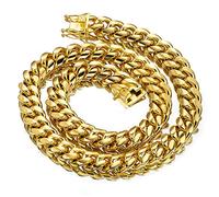 Jewelry Kingdom 1 Collana o bracciale da uomo in oro cubano da 15 mm, in acciaio inox 18 K, spessa e pesante, catena Miami barbazzale da 20,3 a 76,2 cm, gioielli per San Valentino