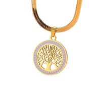 Jewelry New 2025 Arrival Tree Of Life Stainless Steel Necklace For Women Gift Fashion Clear Zircon Round Pendant Necklaces Jewelry Wedding Gift With For You Accessories Trendy Creative Gift Gift