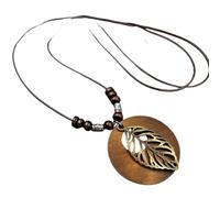 Jewelry New 2025 Arrival Vintage Wooden Owl Leaf Pendant Necklaces Ethnic Metal Hollow Leaves Necklaces Long Wax Rope Chain For Women Gifts With For You Accessories Trendy Creative Gift Gift