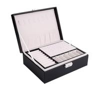 Jewelry Organizer Box Leather Jewelry Box for Girls Womens Earring Organizer with Lock Double Layers Case scatola organizer(Svart)