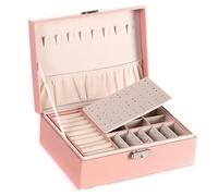 Jewelry Organizer Box Leather Jewelry Box for Girls Womens Earring Organizer with Lock Double Layers Case scatola organizer(Roze)