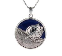 Jewelry Trends Collection Tendenze Gioielli in Argento Sterling e Smalto Blu Mare Tartaruga Ciondolo su Collana Lunga 45,7 cm Inclusa