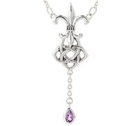 Jewelry Trends Collection Tendenze Gioielli in Argento Sterling Fleur de Lis Ciondolo a Forma di Nodo Celtico con Ametista Goccia su Catena