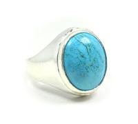 Jewelryonclick linea turchese gemma 5.5 ct genuino naturale in argento Sterling 92.5 Bold anello per gli uomini, Argento, 67 (21.3), colore: Turquoise, cod. JOCLTRQRB5.5 _ X