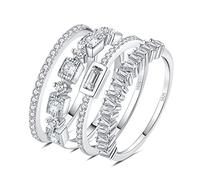 JewelryPalace 1,06ct Eternità Solitario Donna Argento 925 Zirconcio Cubico, 4 Anelli Impilabili Pietra a Taglio Smeraldo, Fede Nuziale Set Gioielli