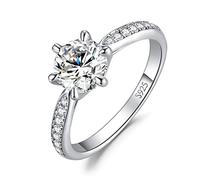 JewelryPalace 1.5ct Classico Anello Solitario Donna Argento 925 con Creato Moissanite, Diamante Simulato Anelli con Pietre Laterali, Semplice Fedine Fidanzamento in Argento Set Gioielli Donna 10.5