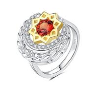 JewelryPalace 1.5ct Spiga di Grano Anello Luna e Stella Donna Argento con Creato Zaffiro Arancione, Anelli Donna Argento 925 con Pietra a Taglio Rotondo, Fedina Zirconi Anniversario Set Gioielli Donna