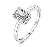 JewelryPalace 1ct Anello Solitario Donna Argento 925 con Creato Moissanite, Diamante Simulato Anelli con Pietra a Taglio Smeraldo, Semplice Fedine Fidanzamento in Argento Set Gioielli Donna 18.5