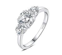 JewelryPalace 1ct Classico Anello a Tre Pietre Argento con Moissanite, Anelli Donna 925 con Pietra a Taglio Rotondo, Fede Nuziale in Argento Anello Matrimonio Set Gioielli 10.5