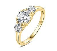 JewelryPalace 1ct Classico Anello a Tre Pietre Donna Argento con Creato Moissanite, Anelli Dorati Donna 925 con Pietra a Taglio Rotondo, Fede Nuziale in Oro Anello Matrimonio Set Gioielli Donna 8