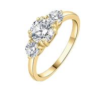 JewelryPalace 1ct Classico Anello a Tre Pietre Donna placcato oro giallo 14K con Creato Moissanite, Anelli Dorati con Pietra a Taglio Rotondo, Fede Nuziale Oro Set Gioielli Donna 21