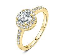 JewelryPalace 1ct Classico Anello Halo Donna Argento 925 con Creato Moissanite, Diamante Simulato Anelli Dorati con Pietre Laterali, Semplice Fedine Fidanzamento Matrimonio Oro Set Gioielli Donna 9.5