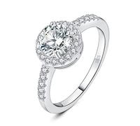 JewelryPalace 1ct Classico Anello Halo Donna Argento 925 con Cubica Zirconia, Diamante Simulato Anelli con Pietre Laterali, Semplice Fedine Fidanzamento Matrimonio in Argento Set Gioielli Donna 21