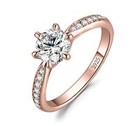 JewelryPalace 1ct Classico Anello Solitario Donna Argento 925 con Creato Moissanite, Diamante Simulato Anelli con Pietre Laterali, Semplice Fedine Fidanzamento in Oro Rosa Set Gioielli Donna 22