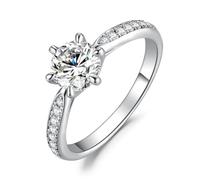 JewelryPalace 1ct Classico Anello Solitario Donna placcato oro bianco 14K con Creato Moissanite, Diamante Simulato Anelli con Pietre Laterali, Semplice Fedine Fidanzamento Set Gioielli Donna 22
