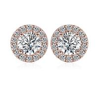 JewelryPalace 1ct Halo Orecchini a Bottone Donna Argento 925 con Creato Moissanite, Piercing Orecchini a Lobo con Pietra a Rotondo, Orecchini Nuziali in Tre Ori Matrimonio Set Gioielli Donna