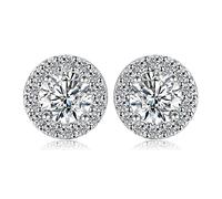 JewelryPalace 1ct Halo Orecchini a Bottone in Argento 925 con Moissanite, Piercing a Lobo con Pietra Rotonda, Set Gioielli Nuziali Donna Tre Ori per Matrimonio