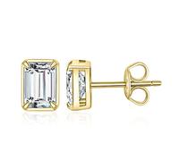JewelryPalace 1ct Orecchini a Bottone Donna Argento 925 con Creato Moissanite, Piercing Orecchini a Lobo con Pietra a Taglio Smeraldo, Orecchini Solitario in Tre Ori Set Gioielli Donna