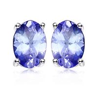 JewelryPalace 1ct Orecchini a Bottone Donna Argento 925 con Natural Tanzanite Blu, Piercing Orecchini Dorati a Lobo Donna in Oro con Pietra Ovale, Orecchini Piccoli Stud in Oro Rosa Set Gioielli Donna