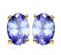JewelryPalace 1ct Orecchini Dorati a Bottone Donna Argento 925 con Naturale Tanzanite Blu, Piercing Orecchini a Lobo Donna con Pietra a Taglio Ovale, Orecchini Stud Placcati in Oro Set Gioielli Donna