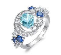 JewelryPalace 2.2ct Anello Luna e Stella Donna Argento con Naturale Topazio Blu Creato Zaffiro, Anello con Pietra Azzurro a Taglio Pera, Fedina Argento Anelli Anniversario Set Gioielli Donna