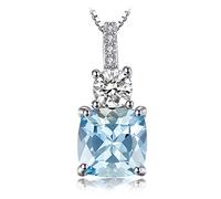 JewelryPalace 2.2ct Collana Azzurro Donna placcato oro bianco 14K con Swiss Blue Colored Glass, Collana Ciondolo Pietra a Taglio Cuscino Catena 45cm, Collane Pendenti Anniversario Set Gioielli Donna