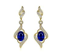 JewelryPalace 2.2ct Orecchini Donna Pendenti Lunghi Argento 925 con Creato Zaffiro Blu, Orecchini Dorati Piercing Orecchio con Pendenti Pietra a Taglio Ovale, Orecchini Blu in Oro Set Gioielli Donna