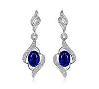 JewelryPalace 2.2ct Orecchini Pendenti Lunghi in Argento 925 con Zaffiro Blu Creato, Pietra a Taglio Ovale, Tre Ori Set Gioielli Donna
