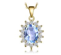 JewelryPalace 2.4ct Collana Donna Kate Middleton placcato oro giallo 14K Sky Blue Colored Created Spinel, Princess Diana William Collana Ciondolo Ovale Catena 45cm, Collane Pendenti Oro Set Gioielli