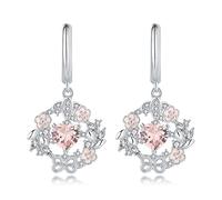 JewelryPalace 2.4ct Fiori Orecchini Cuore Donna Argento 925 con Creato Morganite Zaffiro Rosa, Orecchini Smaltati Piercing Cerchi Piccoli con Pendenti Lunghi, Orecchini Zirconi Rosa Set Gioielli Donna