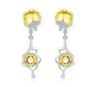 JewelryPalace 2.8ct Orecchini Uova in Camicia Donna Argento 925 con Natural Citrino Giallo, Piercing Orecchini Dorati con Pendenti Pietra a Taglio Rotondo, Orecchini Pendenti Lunghi Set Gioielli Donna