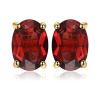 JewelryPalace 2ct Orecchini a Bottone Donna Argento 925 con Naturale Granato Rosso, Piercing Orecchini Dorati a Lobo Donna con Pietre a Taglio Ovale, Orecchini Rossi in Oro Set Gioielli Donna