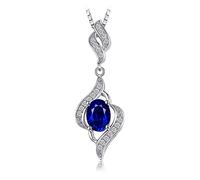 JewelryPalace 4ct Collana Lunga Donna placcato oro bianco 14K con Royal Blue Created Spinel, Semplice Collana Ciondolo Pietra Ovale con Catena 45cm, Collane Pendenti Anniversario Set Gioielli Donna