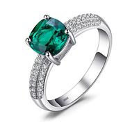 JewelryPalace Anelli Argento 925 Simulato Smeraldo, Anello Pietra Verde a Taglio Cuscino, Classico Anello Solitario Zirconia, Promessa Fedine Fidanzamento, Set Gioielli Donna 16