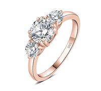 JewelryPalace Anello a Tre Pietre Donna Argento 925 Con Moissanite Creata, Pietra a Taglio Rotondo, Fede Nuziale in Oro Rosa, Set Gioielli Matrimonio 19.5