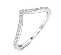 JewelryPalace Anello a V Donna chapado en oro blanco de 14K con Creato Moissanite, Anelli Impilabili Donna con Pietre a Taglio Rotondo, Fede Nuziale Anello Matrimonio Set Gioielli 19.5