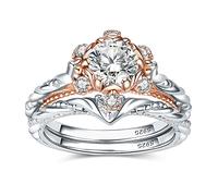 JewelryPalace Anello Bicolore Donna Argento 925 - Classico Halo 1.5ct Cubica Zirconia, Girasole Cuore Anelli Impilabili in Due Ori, Fede Oro Rosa Set Fidanzamento Gioielli