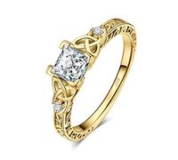JewelryPalace Anello di fidanzamento celtico donna fede nuziale vintage principessa 1,2 ct zircone cubico in anelli in argento 925 matrimonio promessa impegno regalo, placca oro giallo gioielli donna,