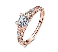 JewelryPalace Anello di fidanzamento celtico donna fede nuziale vintage principessa 1,2 ct zirconi cubici in anelli in argento 925 matrimonio promessa impegno regalo, placca oro rosa gioielli donna,