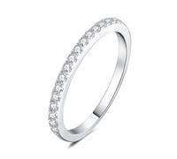 JewelryPalace Anello Half Eternity Donna placcato oro bianco 14K con Creato Moissanite, Anelli Semplici Donna placcato oro bianco 14K con Pietre a Taglio Rotondo, Fede Nuziale 8