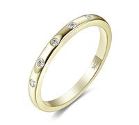 JewelryPalace Classici Anelli Impilabili Argento 925 con Cubic Zirconia, Anello Dorato con Cinque Pietre Preziose, Fedi Matrimonio in Argento Anello Oro Set Gioielli