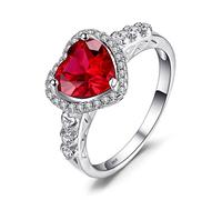 JewelryPalace Cuore dell'Oceano Halo Anello Classico Creato Rubino Rosso Argento 925 Anniversario Fidanzamento Promessa Anello Rosso e Argento Set Gioielli