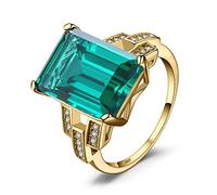 JewelryPalace Grandi Donna Anelli Argento 925, Smeraldo e Solitario Dorato con Pietra Verde Rettangolare, Classici Fedine Donna in Oro, Anello da Cocktail per Promesse
